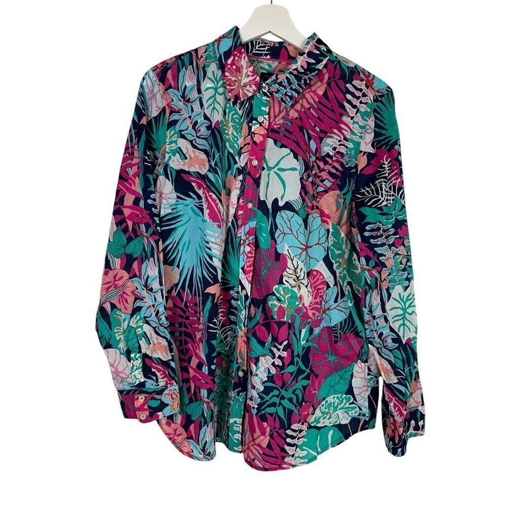 Talbots Collared Large Tropical Floral Cotton Blouse